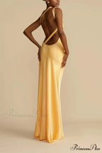 Moonlit Soiree Satin Asymmetrical One Trendy Shouder Backless Strap Maxi Dress