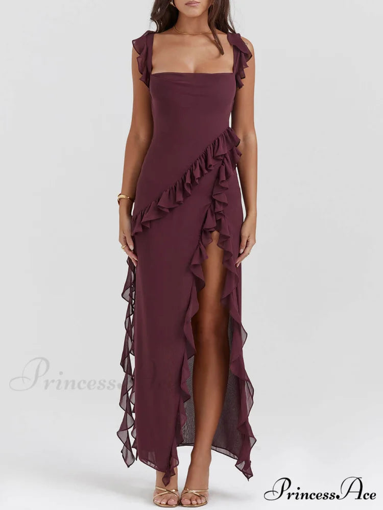 Mulberry Ruffle Stylish Maxi Dress