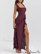 Mulberry Ruffle Stylish Maxi Dress