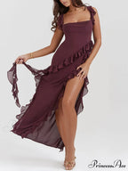 Mulberry Ruffle Stylish Maxi Dress