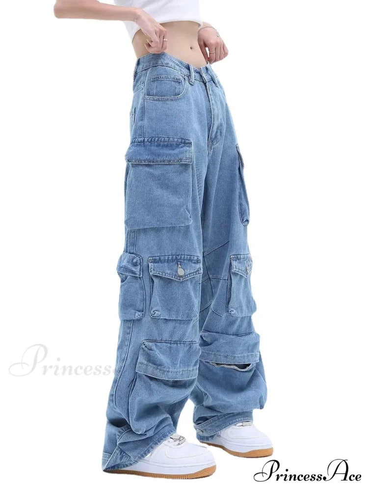 Multi-Pocket Washed Cargo New Heavy Industry Y2K Vintage Streetwear Loose Oversized Straight-Leg Jean