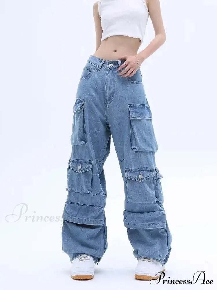 Multi-Pocket Washed Cargo New Heavy Industry Y2K Vintage Streetwear Loose Oversized Straight-Leg Jean