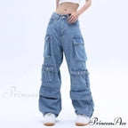 Multi-Pocket Washed Cargo New Heavy Industry Y2K Vintage Streetwear Loose Oversized Straight-Leg Jean