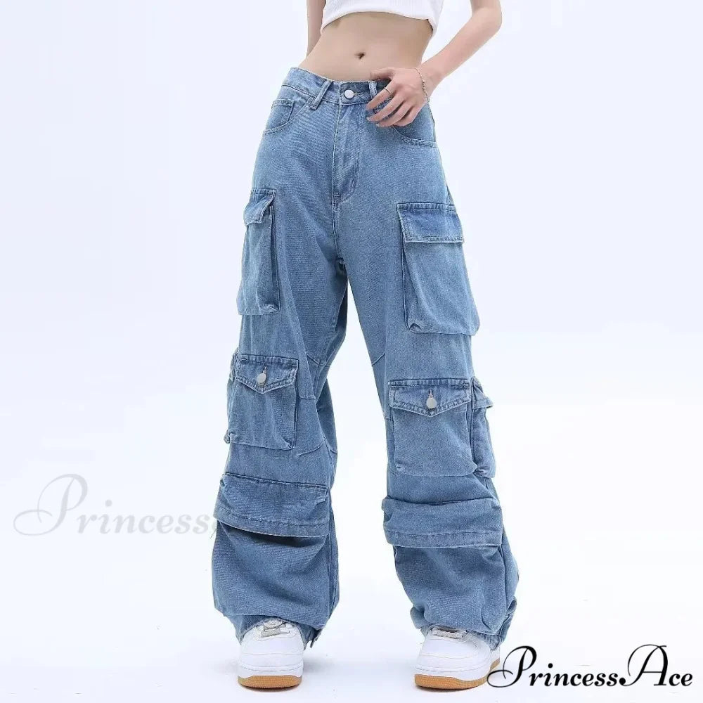 Multi-Pocket Washed Cargo New Heavy Industry Y2K Vintage Streetwear Loose Oversized Straight-Leg Jean