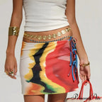 Multi-wear design Flower Pattern Mini Skirt Crop Tops Women Slim Low Waist Side Split Tie-Up Bodycon Skirt Y2K Vintage Streetwear