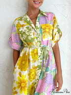 Multicolor Paneled Stylish Shirt-Style Midi Dress