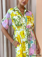 Multicolor Paneled Stylish Shirt-Style Midi Dress