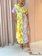 Multicolor Paneled Stylish Shirt-Style Midi Dress