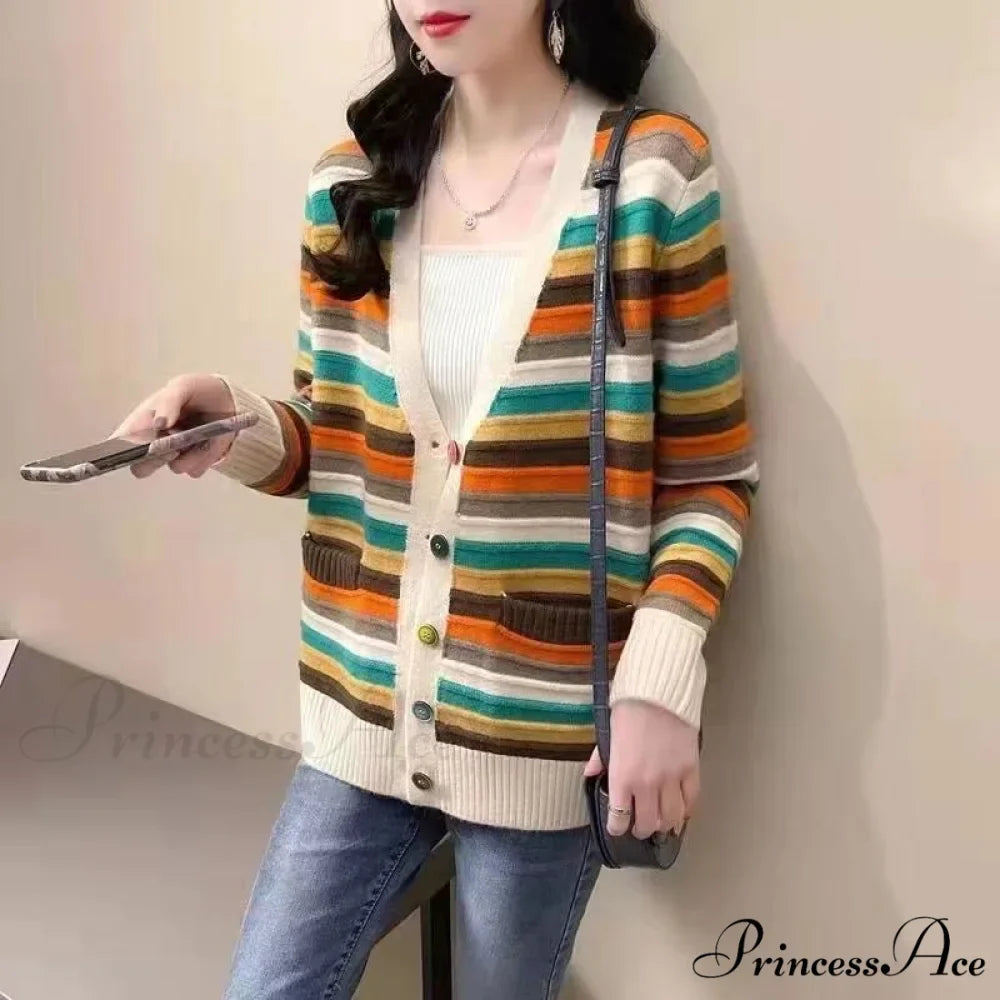 Multicolor Stripped Print Cardigan