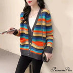 Multicolor Stripped Print Cardigan