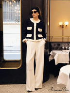 Multicolored Block Tailored Fit Round-neck Cardigan