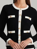Multicolored Block Tailored Fit Round-neck Cardigan