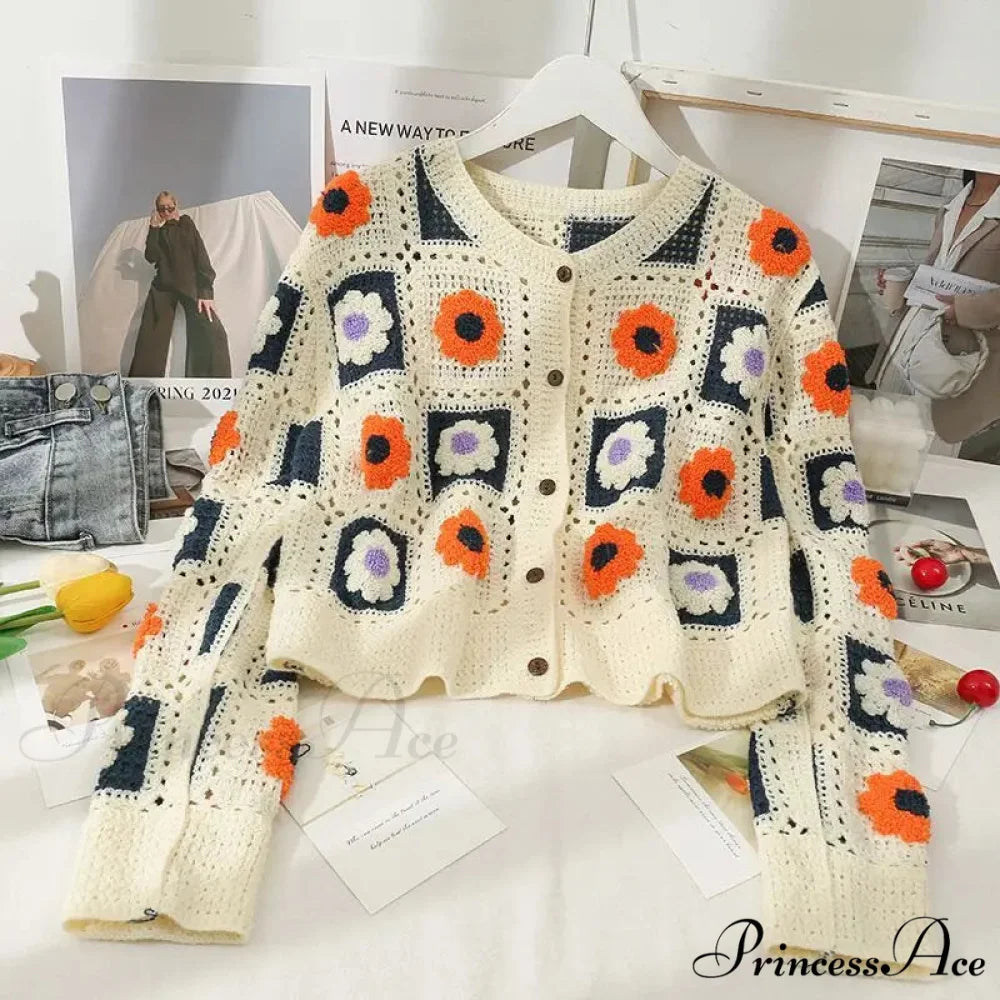 Multihued Y2K Baggy Crochet Knit Cardigan