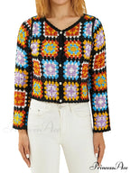 Multihued Y2K Baggy Crochet Knit Cardigan