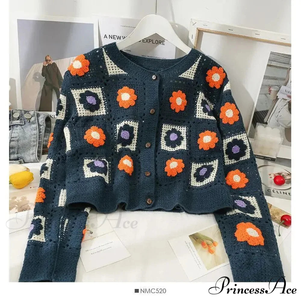 Multihued Y2K Baggy Crochet Knit Cardigan