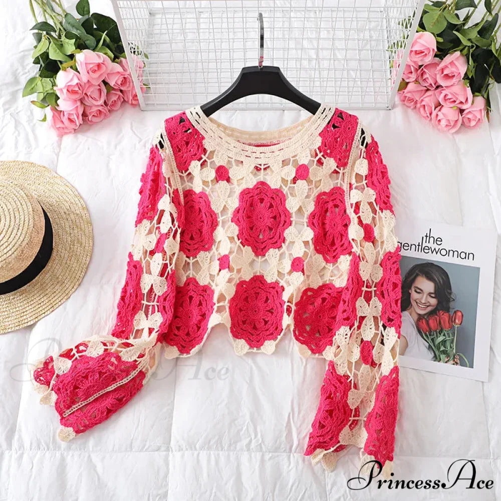 Multihued Y2K Baggy Crochet Knit Cardigan