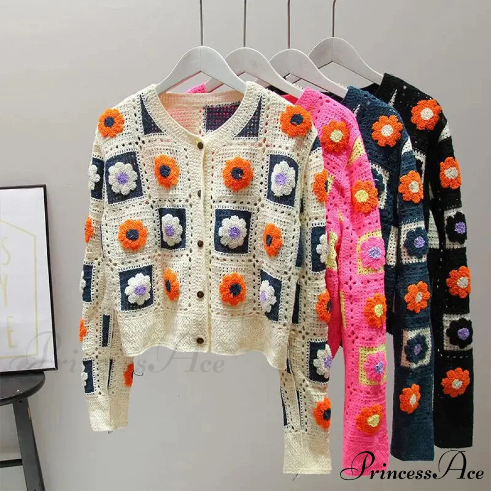 Multihued Y2K Baggy Crochet Knit Cardigan