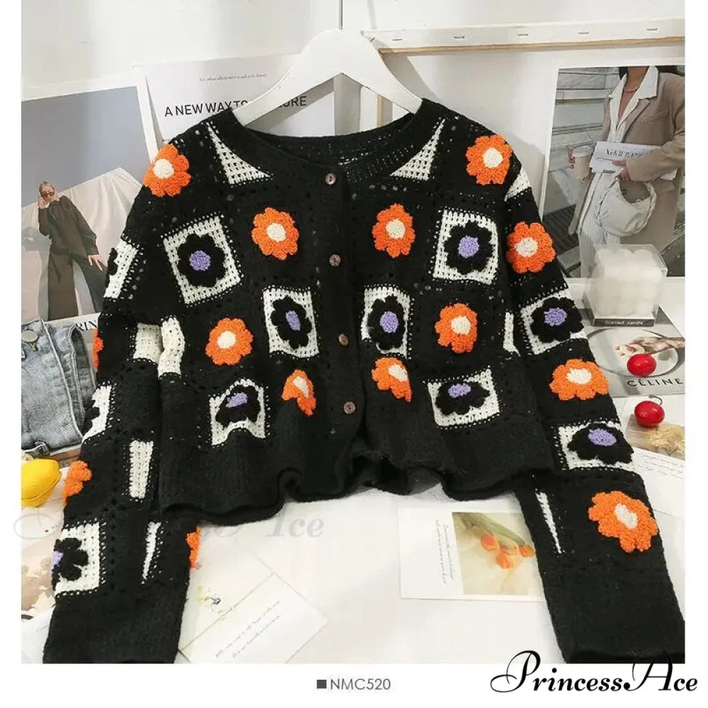 Multihued Y2K Baggy Crochet Knit Cardigan