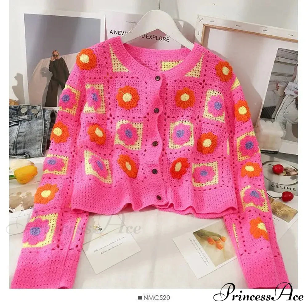 Multihued Y2K Baggy Crochet Knit Cardigan