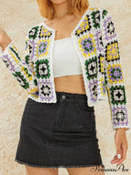 Multihued Y2K Baggy Crochet Knit Cardigan