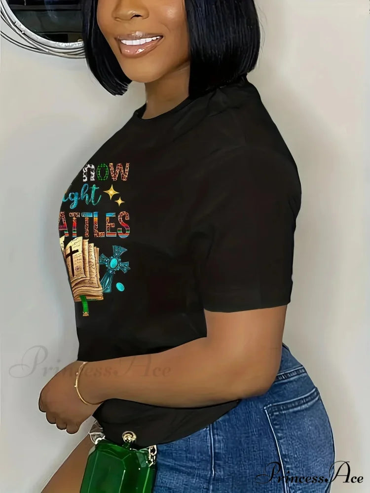 My Printed Tee - Black Fashion Crew Neck Top for Spring/Summer Easy-Care & Comfort Stretch T-shirt