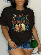 My Printed Tee - Black Fashion Crew Neck Top for Spring/Summer Easy-Care & Comfort Stretch T-shirt