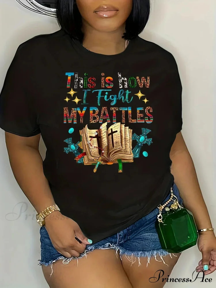 My Printed Tee - Black Fashion Crew Neck Top for Spring/Summer Easy-Care & Comfort Stretch T-shirt