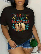 My Printed Tee - Black Fashion Crew Neck Top for Spring/Summer Easy-Care & Comfort Stretch T-shirt