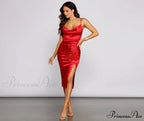 Nadine Formal Ruched Charming Satin Midi Dress