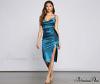 Nadine Formal Ruched Charming Satin Midi Dress