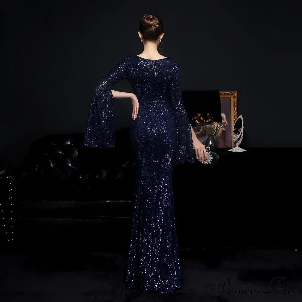 Natalie Open Sleeve Charming Formal Sequined Mermaid Dress