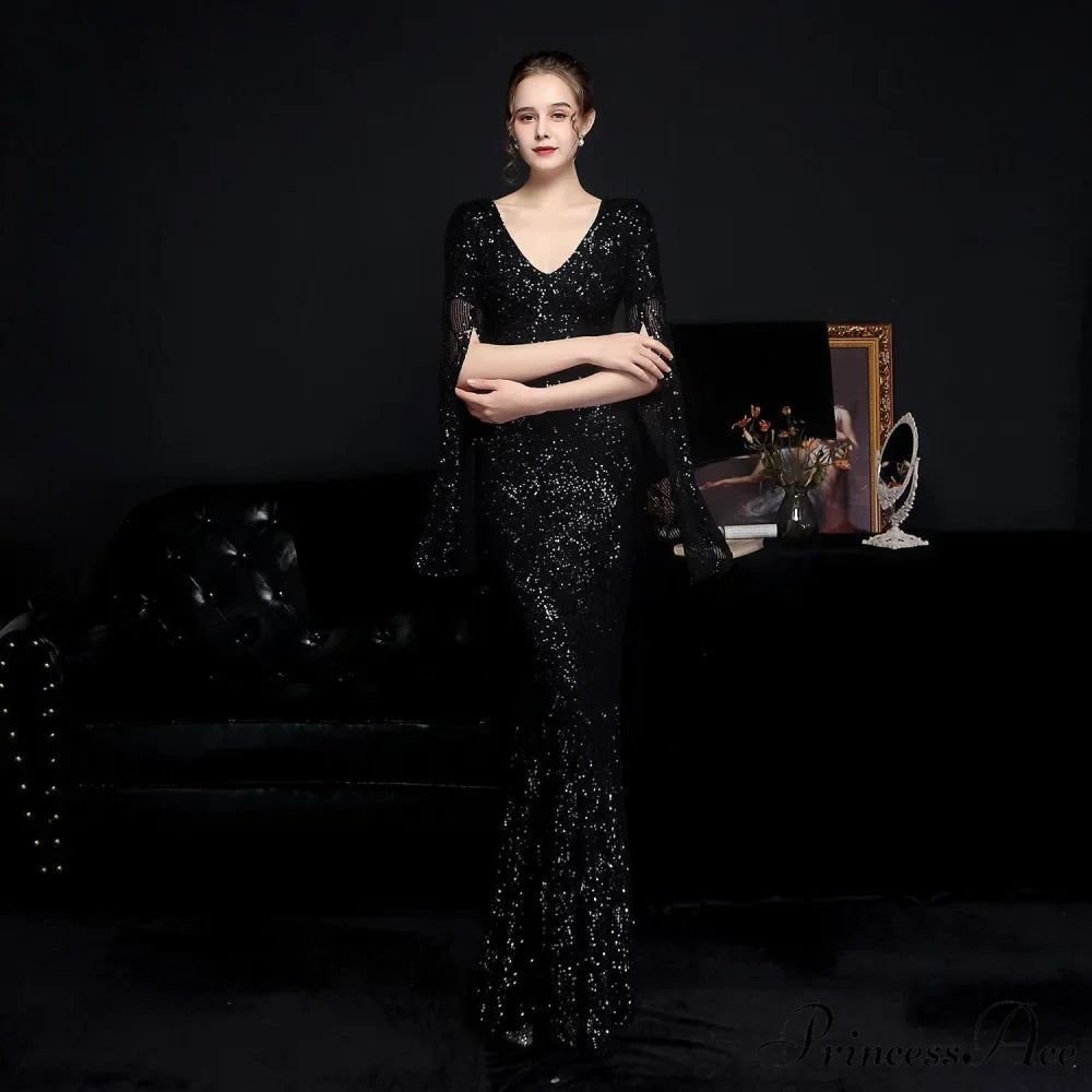 Natalie Open Sleeve Charming Formal Sequined Mermaid Dress