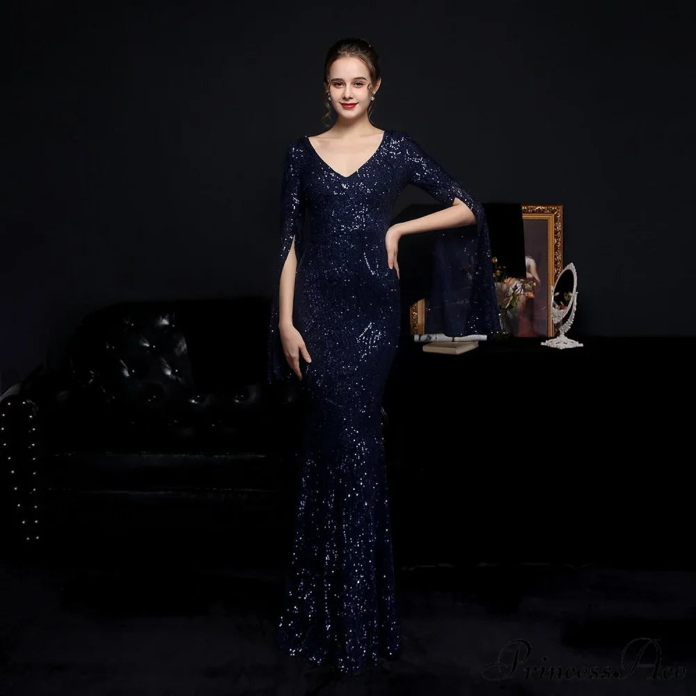 Natalie Open Sleeve Charming Formal Sequined Mermaid Dress