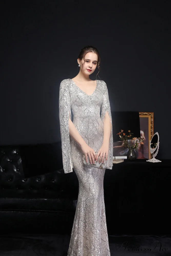 Natalie Open Sleeve Charming Formal Sequined Mermaid Dress