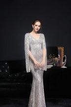 Natalie Open Sleeve Charming Formal Sequined Mermaid Dress