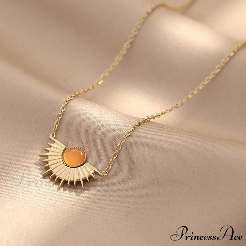 Natural Stone Sun Flower Necklaces