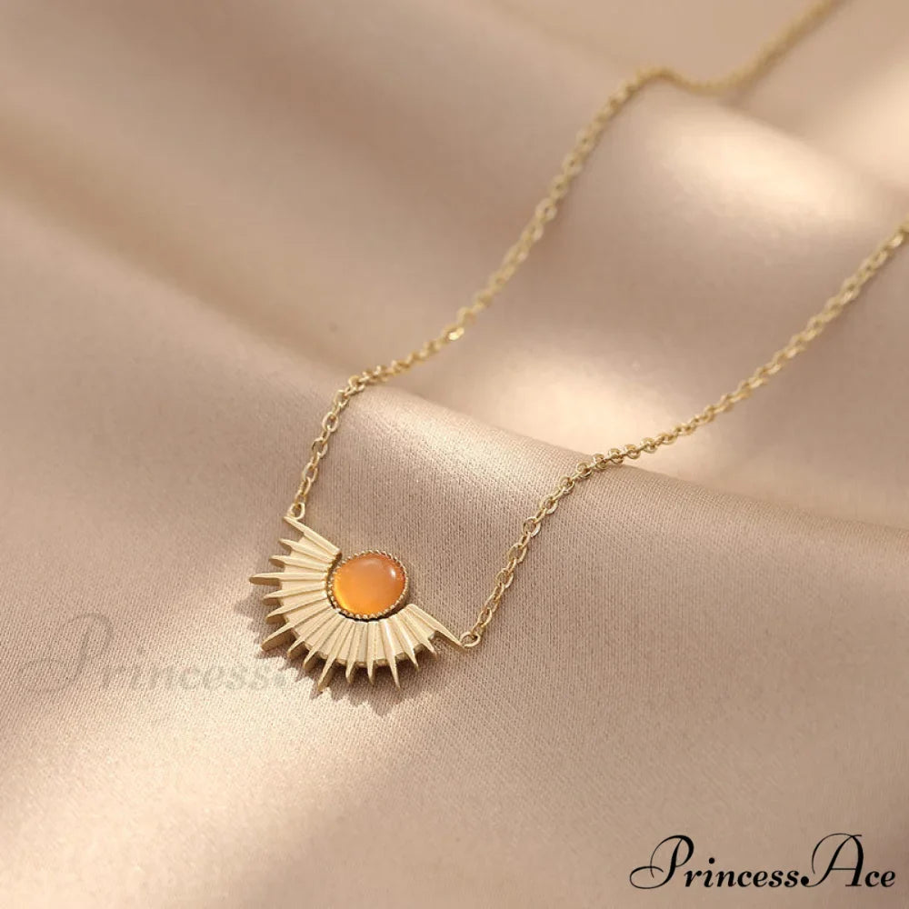 Natural Stone Sun Flower Necklaces