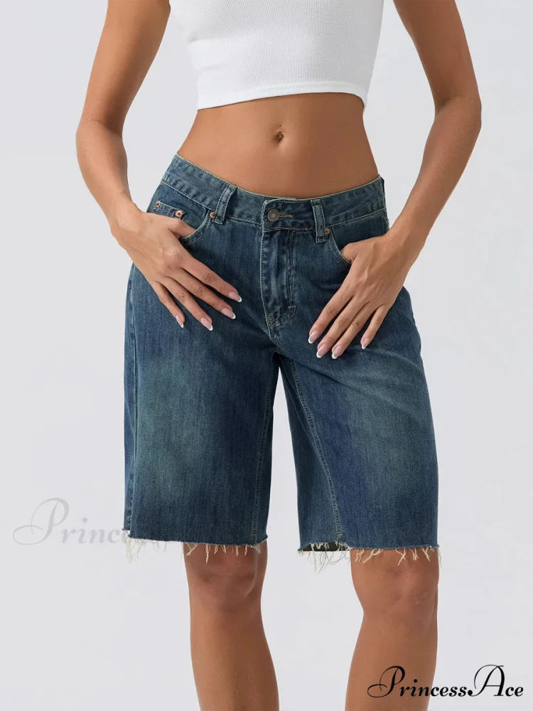 Navy Broad-Legged Denim Short