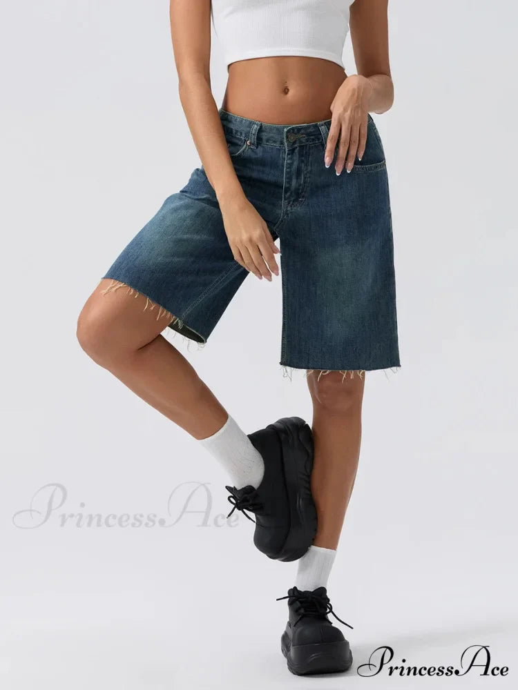 Navy Broad-Legged Denim Short