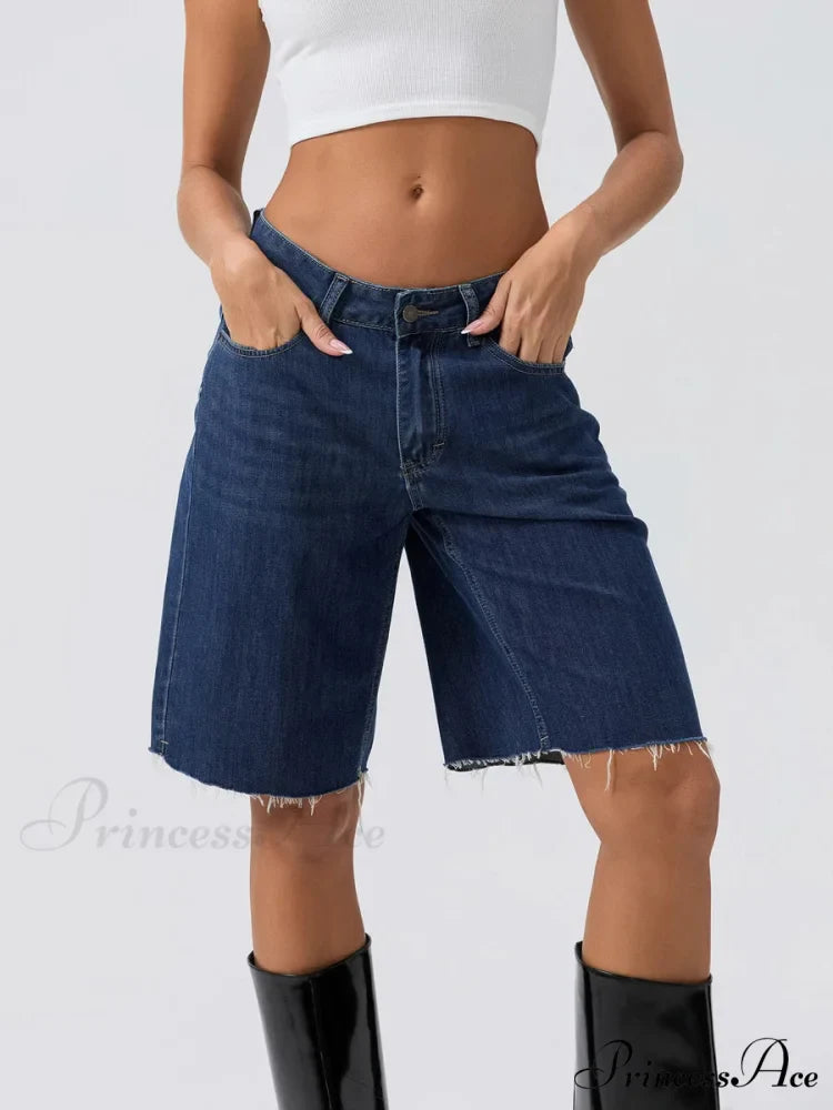 Navy Broad-Legged Denim Short