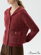 Navy Collar Sequin Flower Knit Cardigan