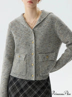 Navy Collar Sequin Flower Knit Cardigan