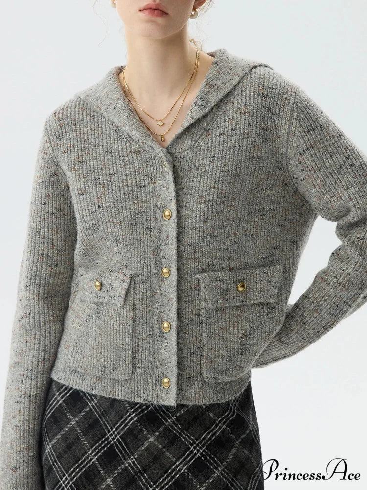 Navy Collar Sequin Flower Knit Cardigan