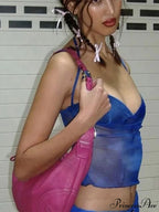 Navy Net Halter Crop Top