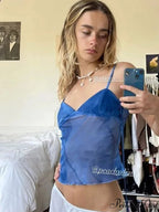 Navy Net Halter Crop Top