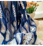 Navy Stitched Lantern Sleeve Ethnic Boho Top