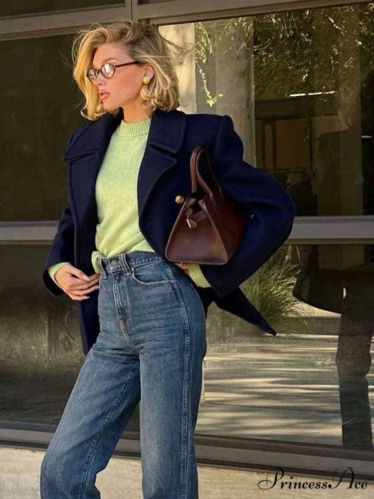 Navy Woolen Brief Jacket