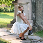 Neck Cape Sleeve Fluffy White Mini Dress