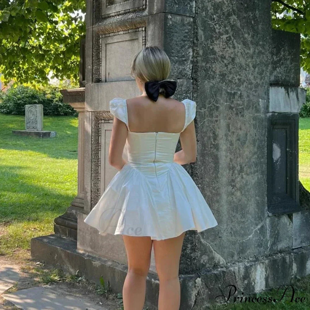 Neck Cape Sleeve Fluffy White Mini Dress