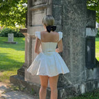 Neck Cape Sleeve Fluffy White Mini Dress